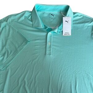 NEW Puma MATTR Tile Golf Polo Shirt Mens 2XL Aquatic White Glow Short Sleeve $75